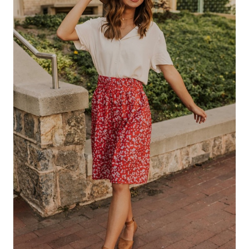 Roolee red floral skirt
